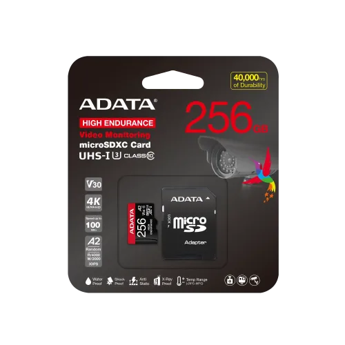 ADATA High-Endurance microSDXC Memory Card — 256GB, UHS-I Class 10