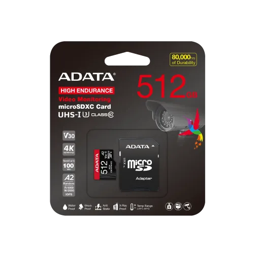 ADATA High-Endurance microSDXC Memory Card — 512GB, UHS-I Class 10