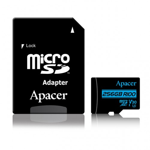 Apacer MicroSDXC Memory Card with Adapter — 256GB, UHS-I U3 V30 R100 A1, Class-10