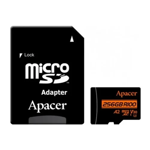 Apacer R100 Memory Card with Adapter — SDXC/SDHC UHS-I U3 V30, 256GB, A2 Class 10