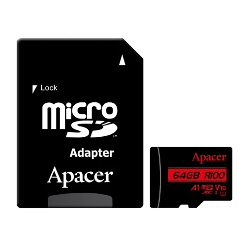 Apacer R100 Memory Card With Adapter — MicroSDXC, 64GB, UHS-I U1 V10 A1, Class-10
