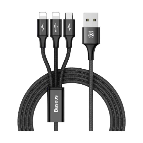 Baseus Rapid Series Cable — 3-in-1 Micro+Dual Lightning, 3A, 1.2 Meter