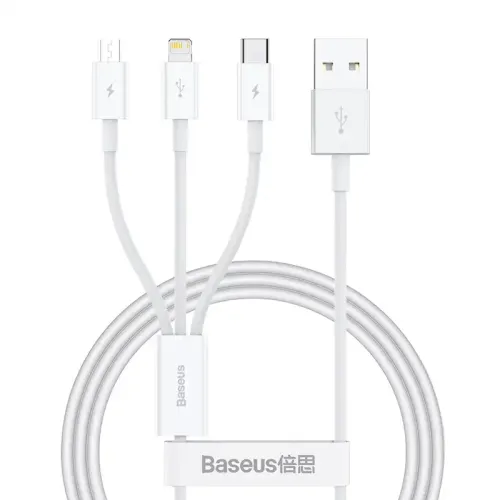 Baseus Superior Series Fast Charging Cable — 1 Meter, 3 in 1 USB to MicroUSB + Lightning + Type-C