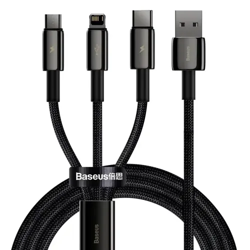 Baseus Tungsten Gold USB Data Cable — 3-in-1, M+L+C, Fast Charging