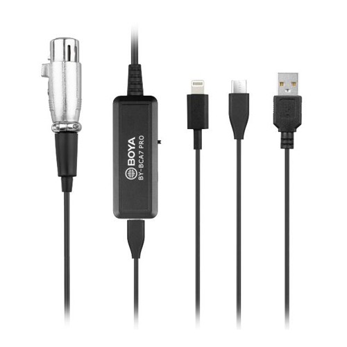 BOYA BY-BCA7 Pro Microphone — XLR to Lightning & USB-A & Type-C Connectors