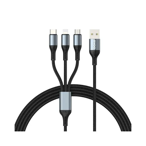 BWOO BO-X274 Cable — 1.2M, 3 in 1 USB to Type-C/Lighting/Micro USB