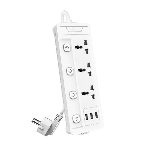 Deli ET410 Power Strip — 2 Pin, 3 Port, 2 Meter