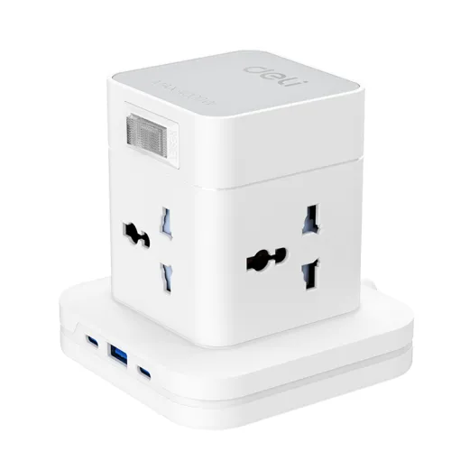 Deli ET762 Standing Power Strip — 4 Port, 1.6 Meter