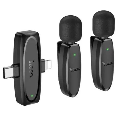 Hoco L15 Lavalier Wireless Microphone — Type-C & Lightning Dual Mic, Black