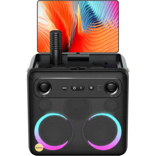 Ikarao Xtreme Break X2 All-in-One Karaoke Portable Bluetooth Speaker — Built-In 10 Inch Tablet, Wireless Microphone