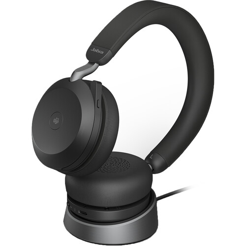 Jabra Evolve2 75 MS DUO Headset — Bluetooth & USB Type-C, Black, With Charging Stand