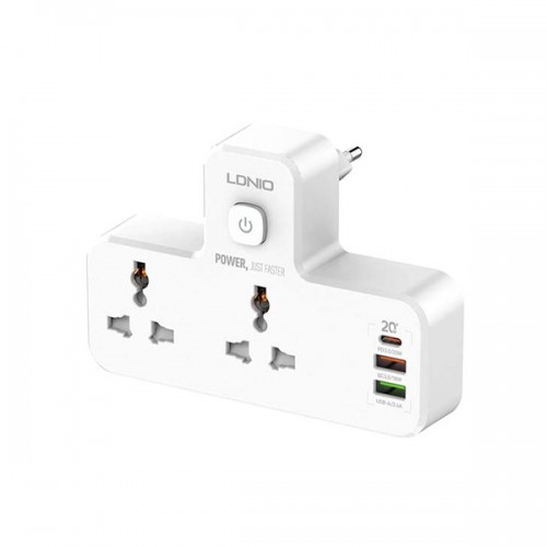 LDNIO SC2311 Fast Charging Wall Power Socket — 2 Way, 5 Port, with LED Lamp