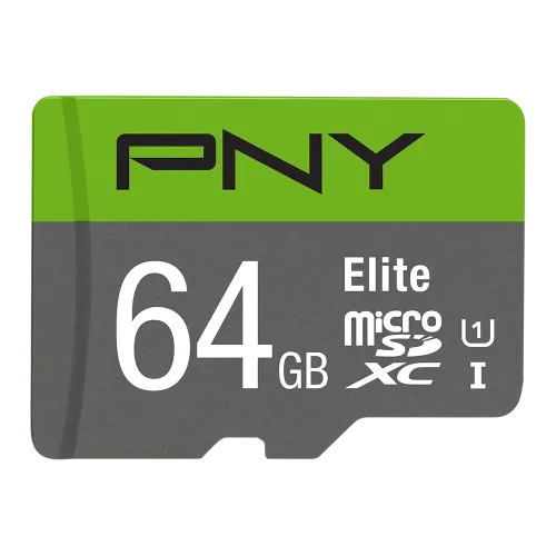 PNY Elite Micro SD Memory Card — 64GB, Class-10 UHS-I, with SD Adapter