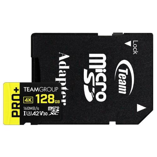 TEAM A2 PRO+ MicroSDXC Memory Card with Adapter — 128GB, UHS-I U3 V30