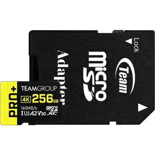 TEAM A2 PRO+ 256GB Memory Card with Adapter — MicroSDXC, UHS-I U3, V30