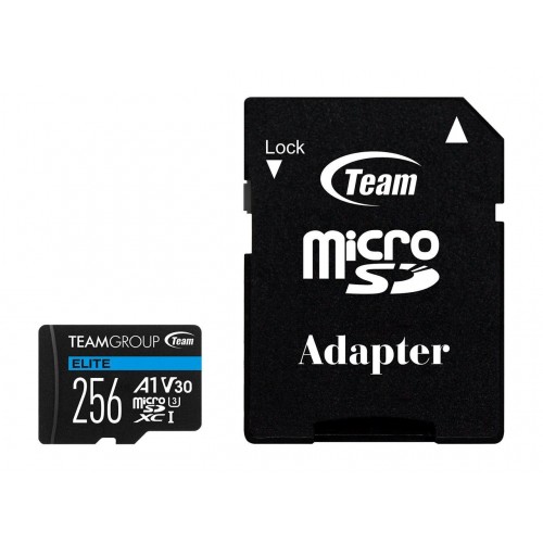 TEAM ELITE A1 Micro SDXC Memory Card with Adapter — 256GB, U3, UHS-I V30