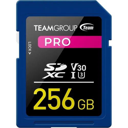 TEAM PRO Memory Card — 256GB SDXC, UHS-I U3 V30, 4K