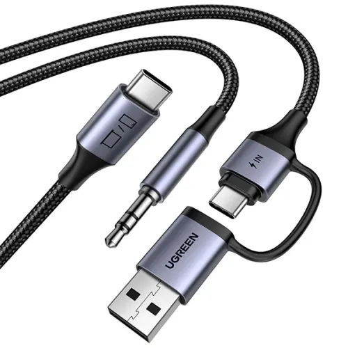 Ugreen CM772 Charging & Audio Cable — Type-C to Type-C, Type-A & 3.5mm Male, #45009
