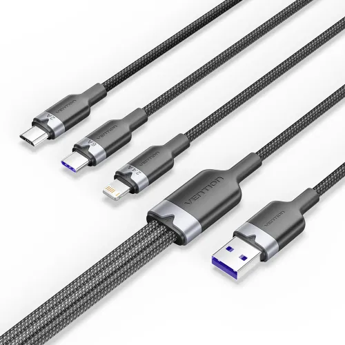 Vention CTRBG 3-in-1 Cable — USB to Type-C & Lightning & Micro-B, 1.5M, 120W