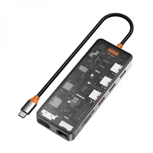 WiWU CB011 USB-C Hub — Transparent, 11-in-1