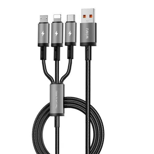 WiWU Wi-C059 Fast Charging Cable — 3 in 1, 66W, USB to Type-C+Micro+Lightning