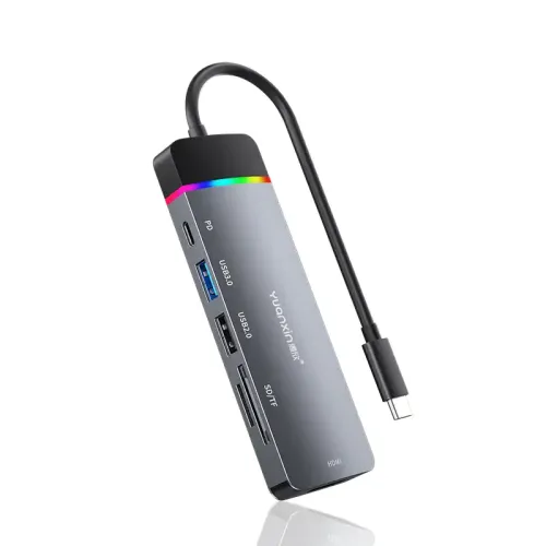 Yuanxin X-32036 Type-C Hub — 6-in-1, RGB Lighting