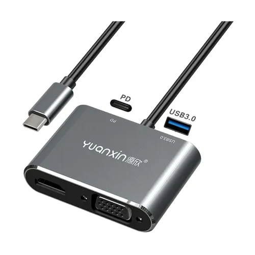Yuanxin X-3402 Converter — Type-C Male to HDMI/VGA/USB PD Female