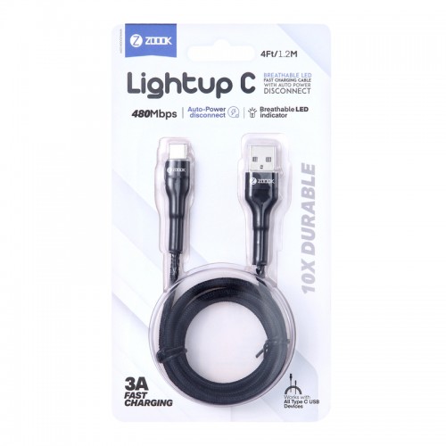 ZOOOK Lightup C Fast Charging Cable — USB Type-C, Breathable LED