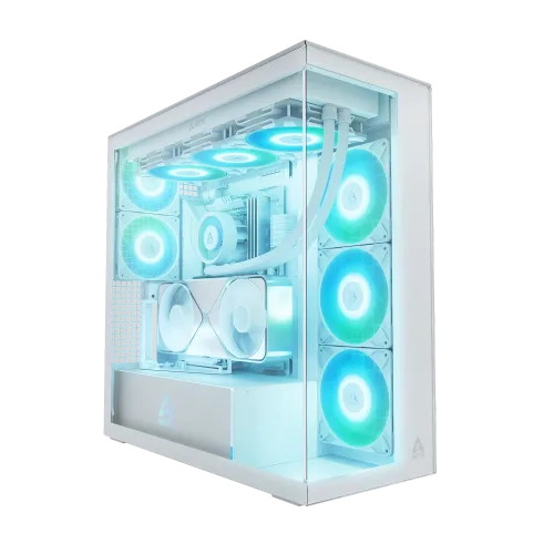 Arctic Xtender VG Mid Tower Casing — E-ATX, White, with Vertical GPU Mounting Kit