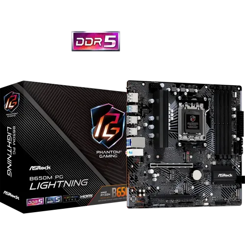 ASRock B650M PG Lightning Motherboard — AM5 Socket, Micro-ATX