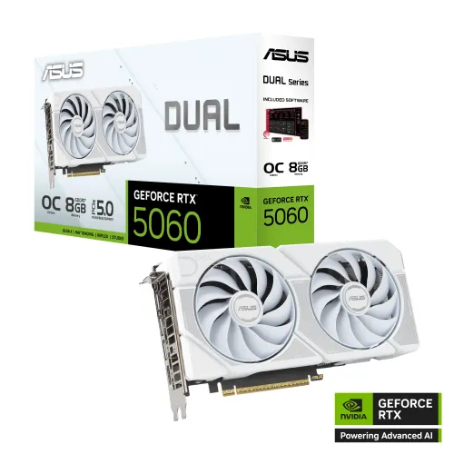 ASUS Dual GeForce RTX 5060 OC Edition Graphics Card — White, 8GB GDDR7