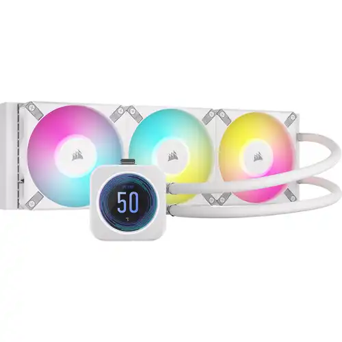 Corsair iCUE H150i ELITE LCD XT Liquid CPU Cooler White — 360mm, Display