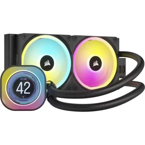 Corsair iCUE Link H100i LCD RGB AIO Liquid CPU Cooler — 240mm, With Display & iCUE LINK System Hub