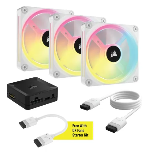 Corsair iCUE LINK QX120 RGB Case Fan Starter Kit — 120mm, 3-in-1, PWM, with iCUE LINK System Hub, White