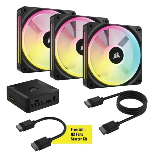 Corsair iCUE LINK QX120 Case Fan Starter Kit — RGB, 3-in-1, 120mm PWM, with iCUE LINK System Hub