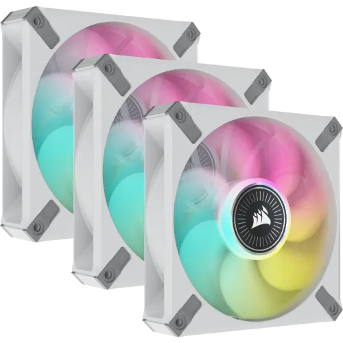 Corsair iCUE ML120 RGB ELITE Triple Fan Kit — Premium 120mm PWM, Magnetic Levitation, White, with iCUE Lighting Node CORE