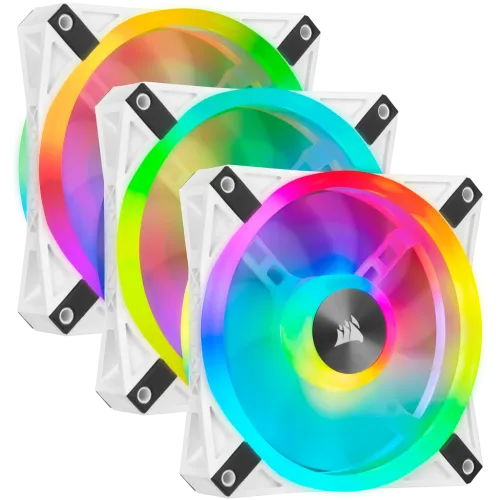 Corsair iCUE QL120 RGB Triple Fan Kit — 120mm PWM, White, with Lighting Node CORE