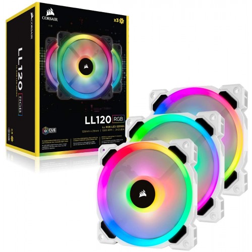Corsair LL120 RGB Fan Triple Pack — 120mm, Dual Light Loop, White RGB LED PWM, With Lighting Node PRO