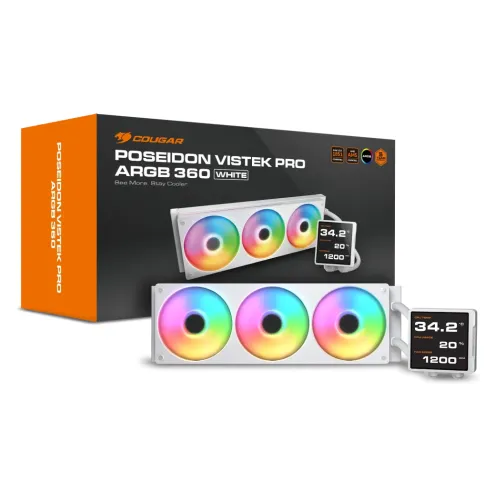 Cougar Poseidon Vistek Pro AIO Liquid CPU Cooler — 360mm, ARGB, White