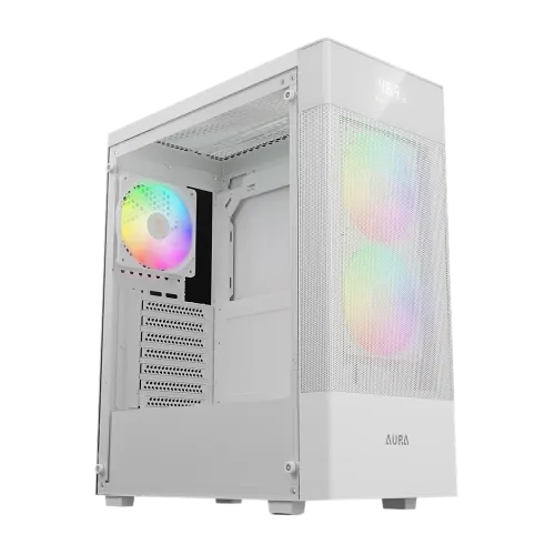 Gamdias AURA GC5 ELITE ATX Mid-Tower Gaming Casing — White, ARGB, Digital Display