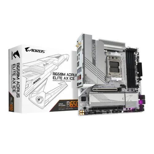 GIGABYTE B650M AORUS Elite AX Ice Micro-ATX Motherboard — AMD AM5, DDR5