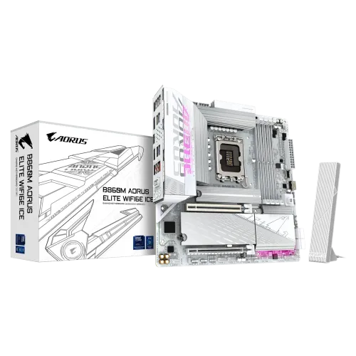 GIGABYTE B860M AORUS ELITE WIFI6E ICE Micro-ATX Motherboard — LGA1851