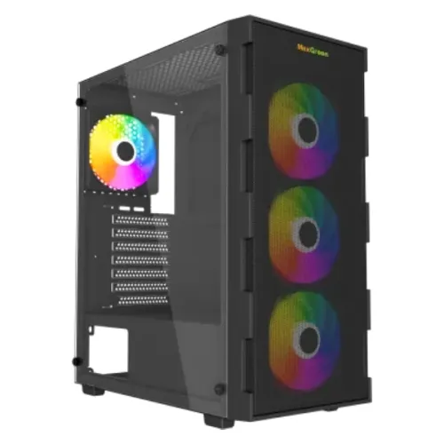 MaxGreen PS195-10-M Mid-Tower ATX Gaming Case — With 4 ARGB Fans