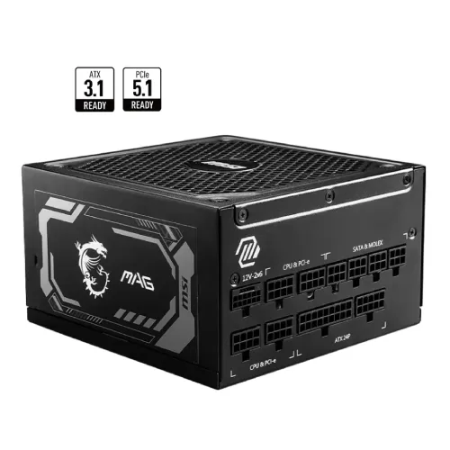 MSI MAG A1000GL PCIE5 Power Supply — 1000W, 80 Plus Gold, Full Modular