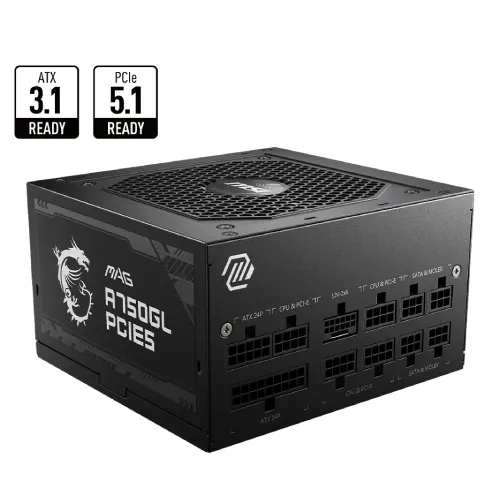 MSI MAG A750GL PCIE5 Power Supply — 750W, 80 Plus Gold, Full Modular