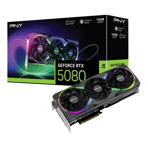 PNY GeForce RTX 5080 Overclocked Triple Fan Graphics Card — 16GB GDDR7, ARGB EPIC-X RGB
