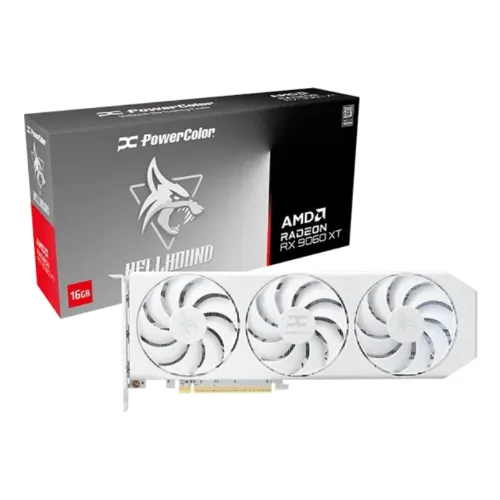 PowerColor Hellhound Spectral White AMD Radeon RX 9060 XT Graphics Card — 16GB GDDR6