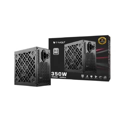 T-Wolf ATX Power Supply — 350W, Black, with Cable