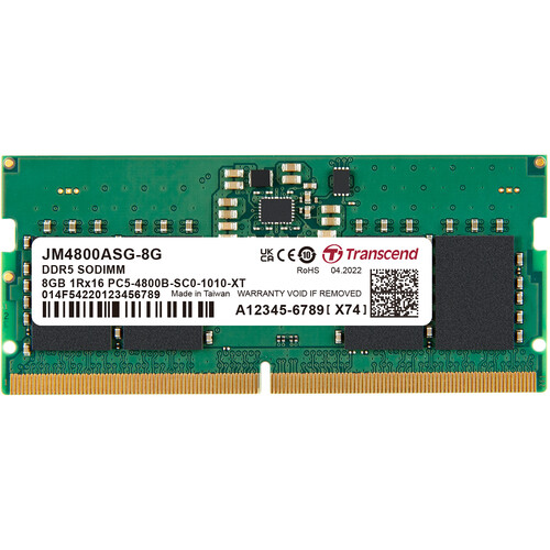 Transcend JetRAM SO-DIMM Laptop RAM — 8GB DDR5 4800MHz