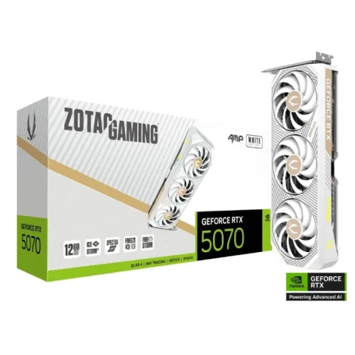 ZOTAC GAMING GeForce RTX 5070 AMP Graphics Card — 12GB GDDR7, White Edition